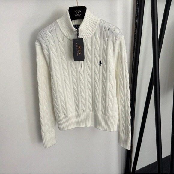 Polo by Ralph Lauren Women's Cream Cable Knit Turtleneck Sweater